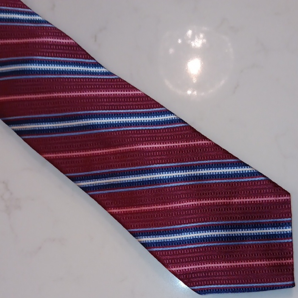 Haspel Classic Burgundy, Navy, and Pink Striped Men's Tie